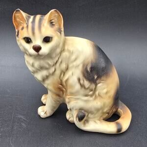 Napco Calico Cat Figurine Ceramic Vintage Brown Tan Beige